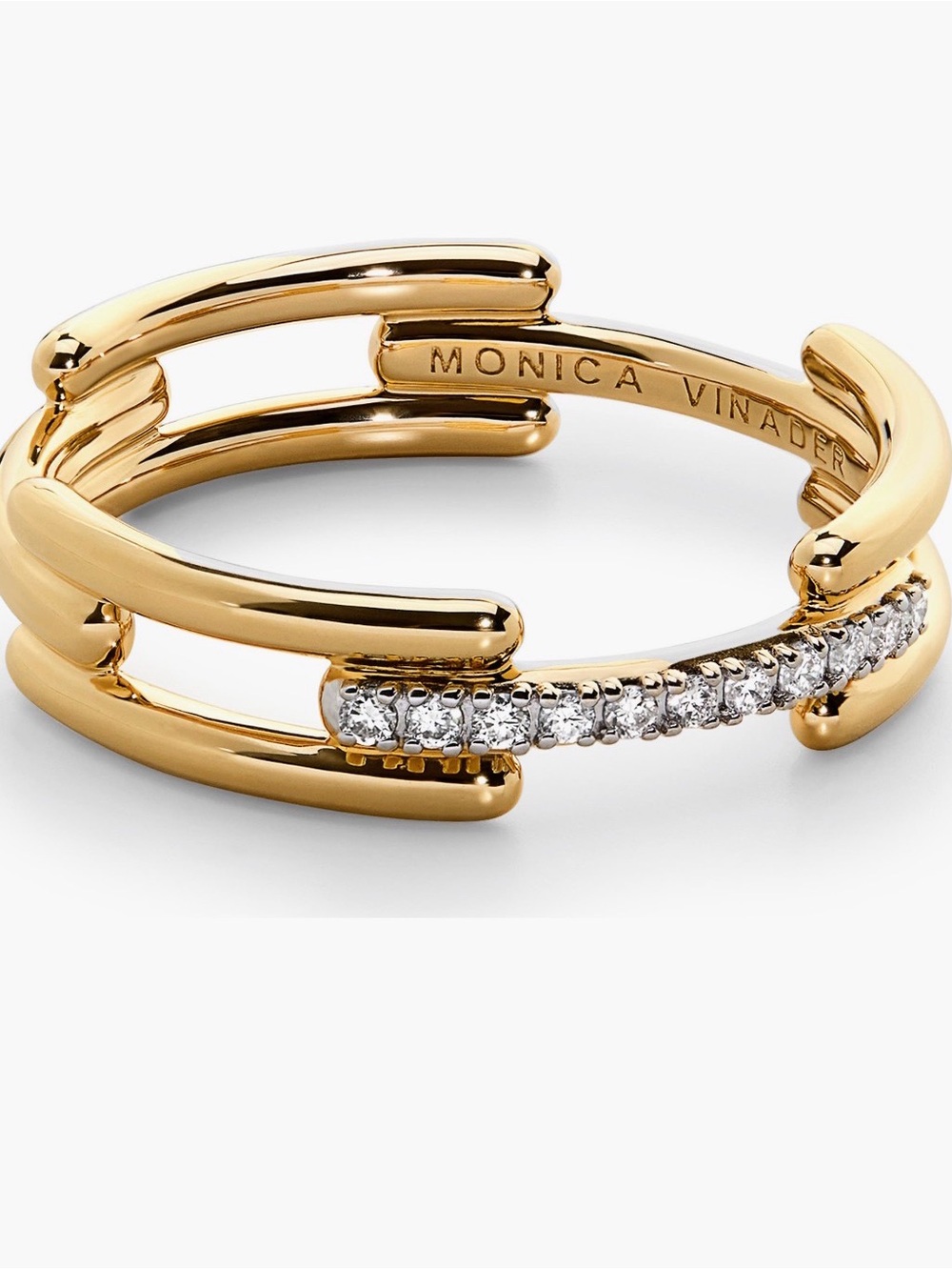 Monica Vinader Gold Signature Link Lab Grown Diamond Ring - Size 7.5